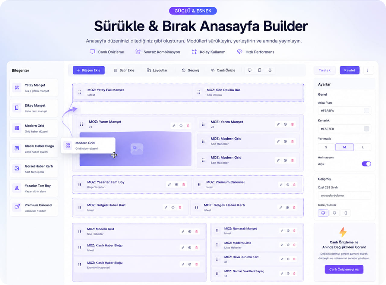 MozBUILDER sürükle bırak anasayfa yapıcı