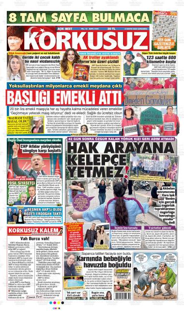 14 Mayıs 2026 - Perşembe tarihli AÇIK MERT KORKUSUZ gazetesi ilk sayfası