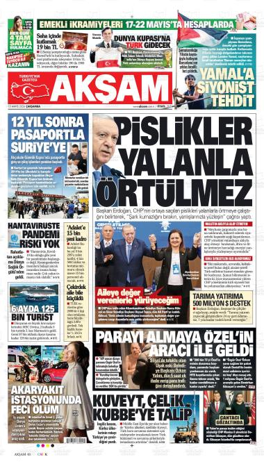 14 Mayıs 2026 - Perşembe tarihli AKŞAM gazetesi ilk sayfası
