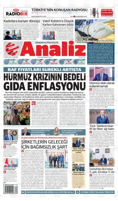 14 Mayıs 2026 - Perşembe tarihli ANALİZ gazetesi ilk sayfası