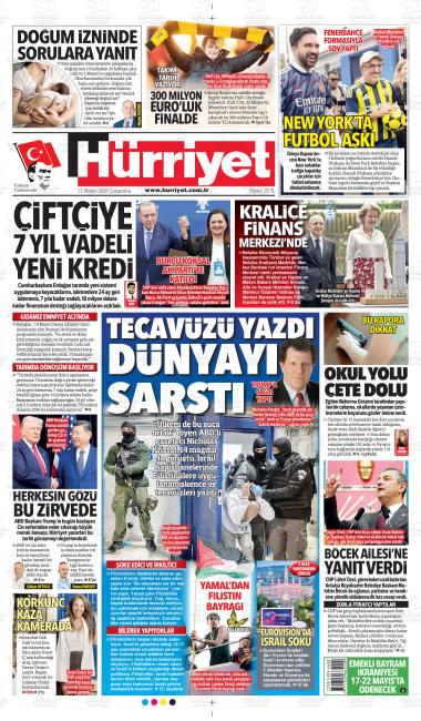 14 Mayıs 2026 - Perşembe tarihli HÜRRİYET gazetesi ilk sayfası