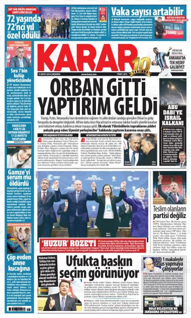14 Mayıs 2026 - Perşembe tarihli KARAR gazetesi ilk sayfası