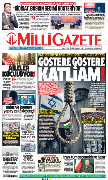 14 Mayıs 2026 - Perşembe tarihli MİLLİ GAZETE gazetesi ilk sayfası