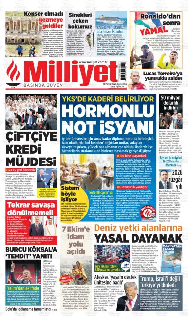 14 Mayıs 2026 - Perşembe tarihli MİLLİYET gazetesi ilk sayfası