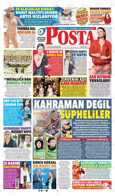 14 Mayıs 2026 - Perşembe tarihli POSTA gazetesi ilk sayfası