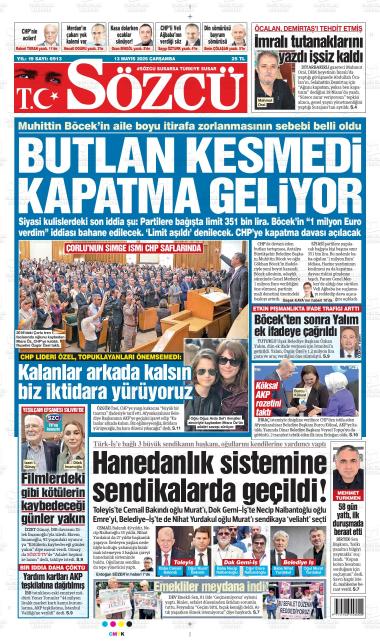 14 Mayıs 2026 - Perşembe tarihli SÖZCÜ gazetesi ilk sayfası