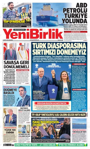 14 Mayıs 2026 - Perşembe tarihli YENİ BİRLİK gazetesi ilk sayfası
