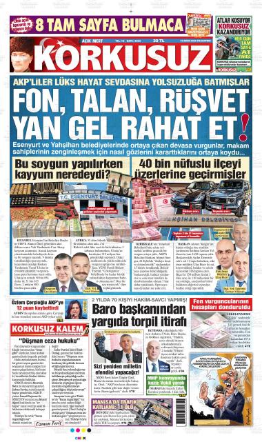 13 Ekim 2026 - Salı tarihli AÇIK MERT KORKUSUZ gazetesi ilk sayfası