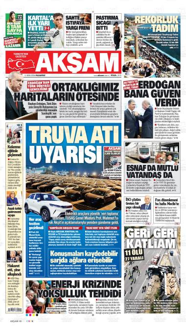 13 Ekim 2026 - Salı tarihli AKŞAM gazetesi ilk sayfası