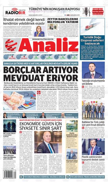 13 Ekim 2026 - Salı tarihli ANALİZ gazetesi ilk sayfası