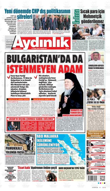 13 Ekim 2026 - Salı tarihli AYDINLIK VATAN-EMEK-NAMUS gazetesi ilk sayfası