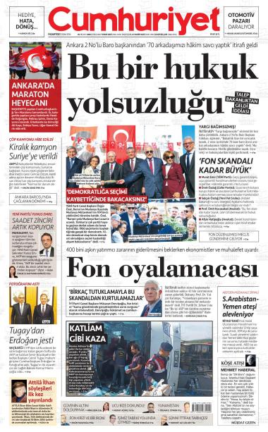 13 Ekim 2026 - Salı tarihli CUMHURİYET gazetesi ilk sayfası
