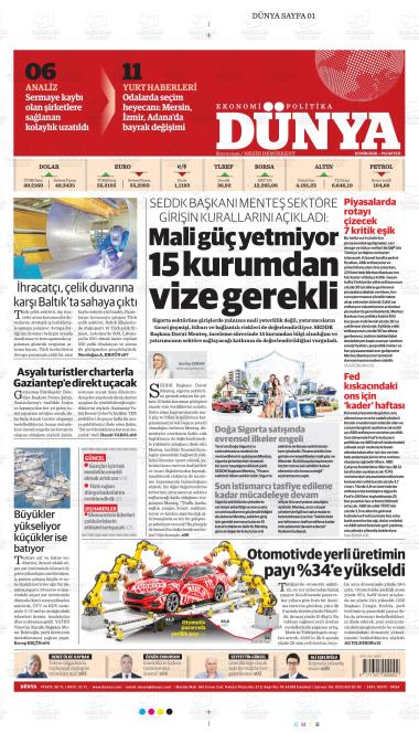 13 Ekim 2026 - Salı tarihli DÜNYA EKONOMİ-POLİTİKA gazetesi ilk sayfası