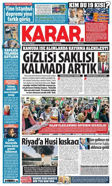13 Ekim 2026 - Salı tarihli KARAR gazetesi ilk sayfası