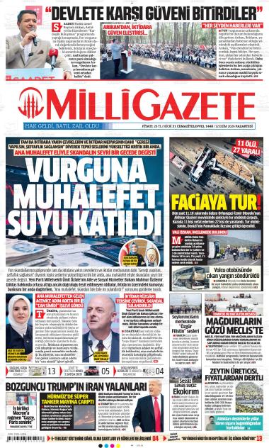 13 Ekim 2026 - Salı tarihli MİLLİ GAZETE gazetesi ilk sayfası