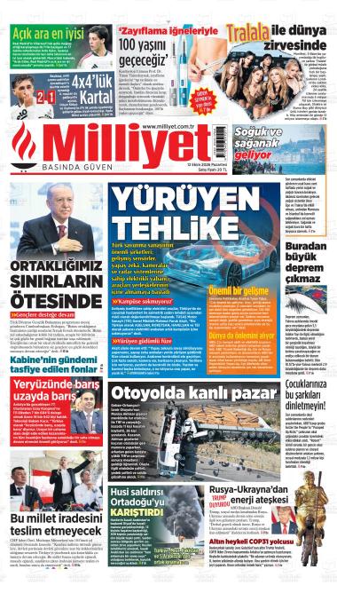 13 Ekim 2026 - Salı tarihli MİLLİYET gazetesi ilk sayfası