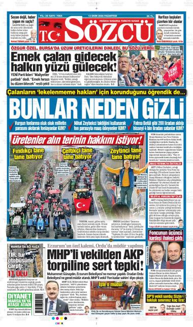 13 Ekim 2026 - Salı tarihli SÖZCÜ gazetesi ilk sayfası