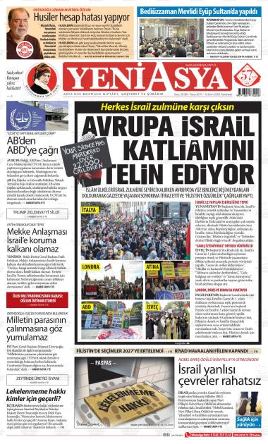 13 Ekim 2026 - Salı tarihli YENİ ASYA gazetesi ilk sayfası